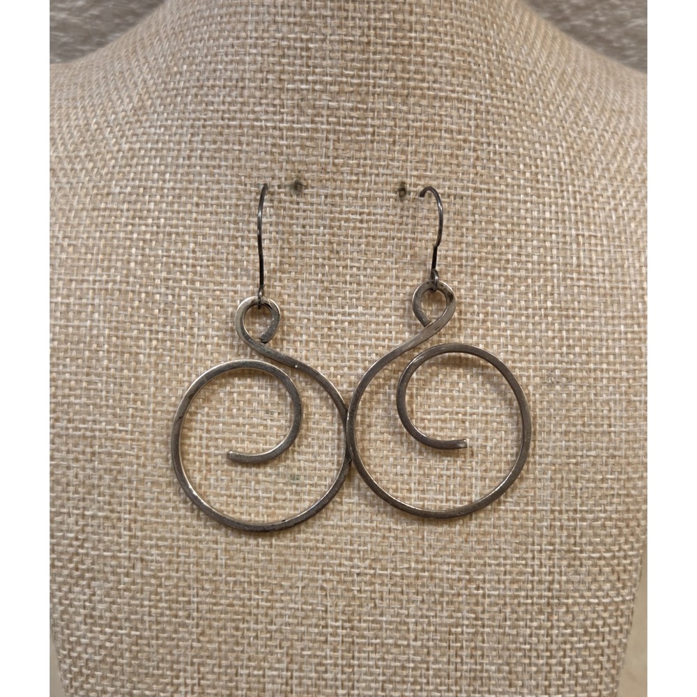 Large Vintage Sterling Silver Mexico Swirl Spiral Dangle Earrings Modernist 925